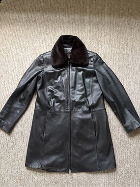 Vintage 90s Danier Genuine Leather Jacket with Detachable Faux Fur Hood & Lining